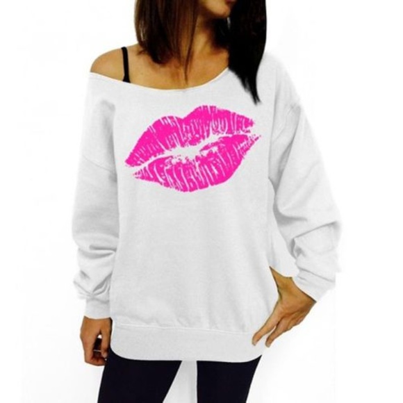 Tops - 💥 Sweatshirt - White with Pink Lips